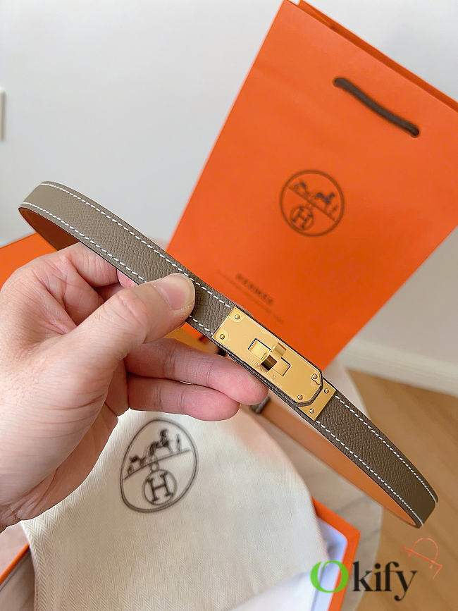 Okify Hermes Gray Elephant Belt Gold Hardware 1.8cm - 1