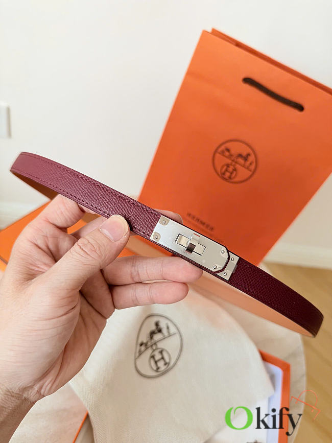 Okify Hermes Red Burgundy Belt Silver Hardware 1.8cm - 1