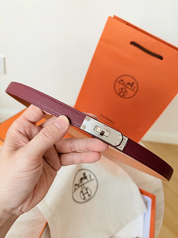 Okify Hermes Red Burgundy Belt Silver Hardware 1.8cm