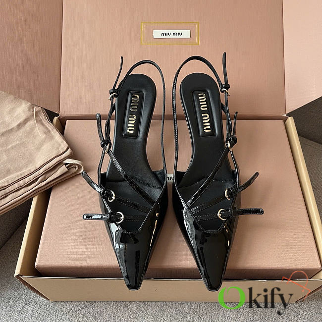 Okify MiuMiu Black Patent Slingback 5cm  - 1