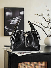 Okify CC 25 Hobo Bag Black Lambskin White Trim 30x26x14cm  - 1