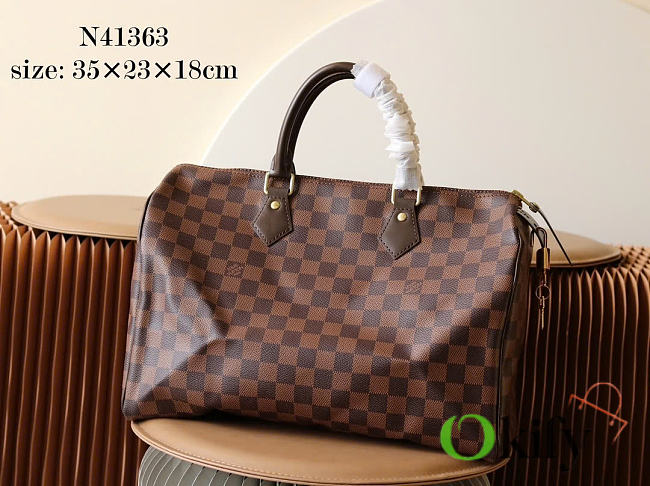 Okify Louis Vuitton Speedy 35 Bag Damier Brown N41363 35x23x18cm - 1