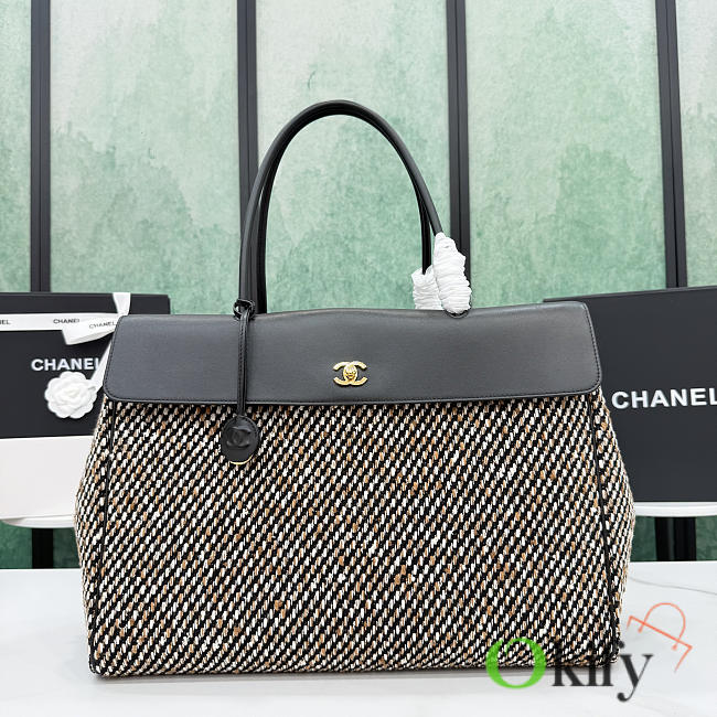 Okify CC Large Tote Bag Black Leather And Tweed AS6289 33x43x17.5cm - 1