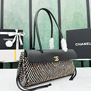 Okify CC 2026 Small Shopping Bag Black Leather And Tweed AS6288 30.5x15x11cm  - 5