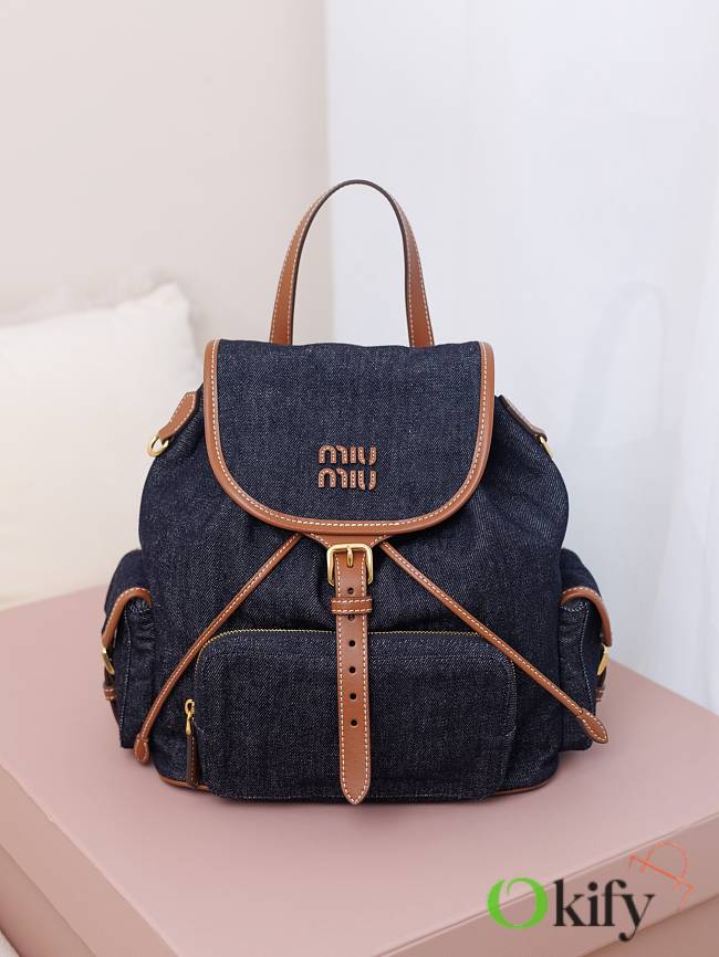 Okify MiuMiu Denim Blue Large Backpack 5BZ042 29.5x25x12.5cm - 1