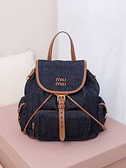 Okify MiuMiu Denim Blue Large Backpack 5BZ042 29.5x25x12.5cm - 1