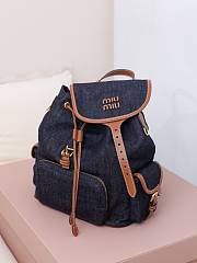 Okify MiuMiu Denim Blue Large Backpack 5BZ042 29.5x25x12.5cm - 2