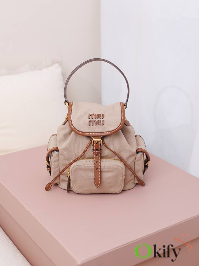 Okify MiuMiu Beige Small Backpack 5BZ043 22x18x11.5cm - 1