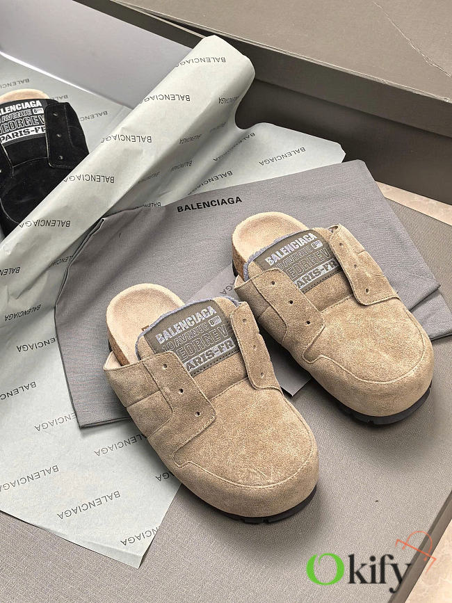 Okify Balenciaga Dumbo Beige Suede Clog Mules Unisex  - 1