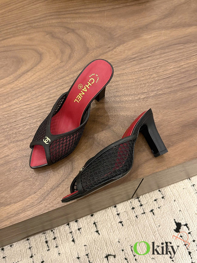 Okify CC Red Heels With Black Mesh 8cm - 1