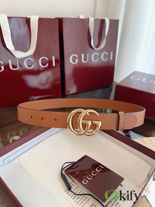Okify Gucci Brown Belt Gold Hardware 3cm - 1