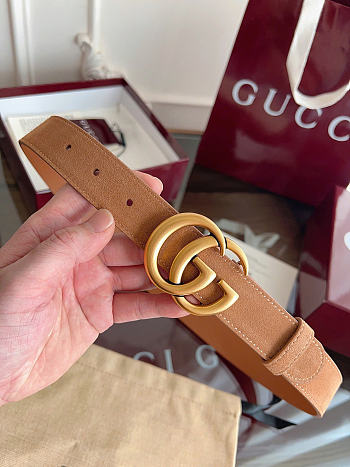 Okify Gucci Brown Suede Belt Gold Hardware 3cm
