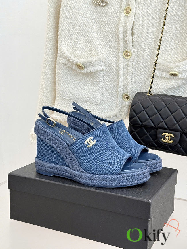 Okify CC Demim Blue Wedge Sandals - 1