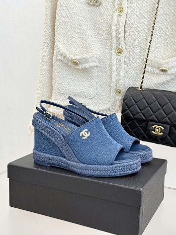 Okify CC Demim Blue Wedge Sandals