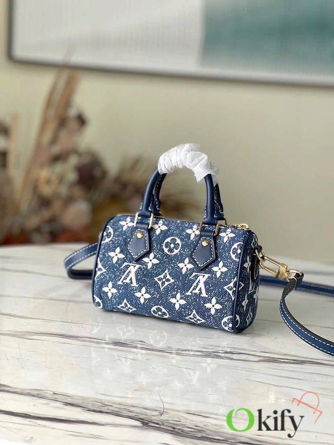 Okify Louis Vuitton High Nano Speedy Denim Navy Blue M81168 16x10x7.5cm - 1