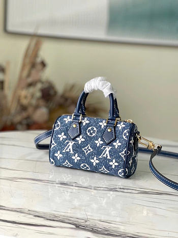 Okify Louis Vuitton High Nano Speedy Denim Navy Blue M81168 16x10x7.5cm