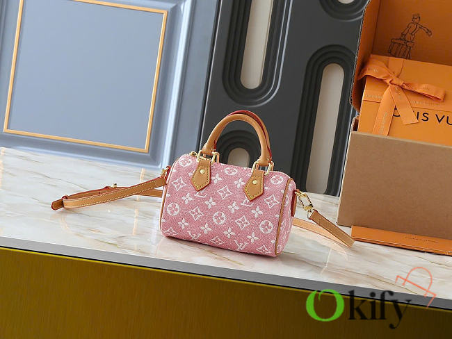 Okify Louis Vuitton High Nano Speedy Denim Pink M81213 16x10x7.5cm - 1