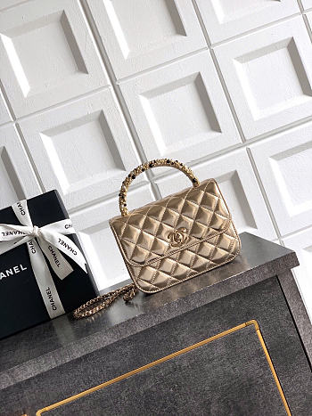 Okify CC Clutch Bag Gold With Gold And Pearl Handle 15x10.5x5.5cm