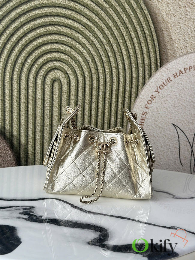 Okify CC 25 Hobo Bag Light Gold Caviar 22x20x12.5cm - 1