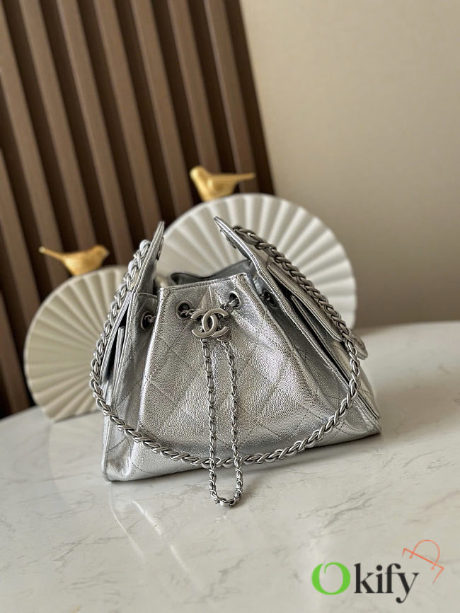 Okify CC 25 Hobo Bag Silver Caviar 22x20x12.5cm - 1