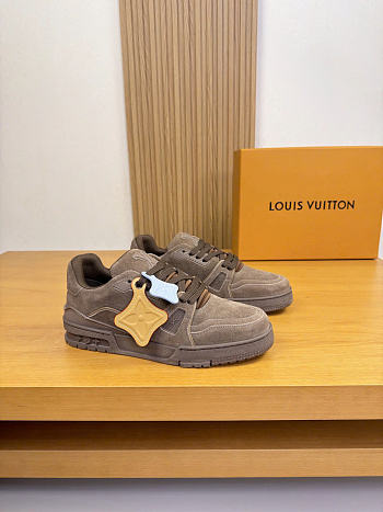 Okify Louis Vuitton Dark Brown Suede Sneakers Unisex
