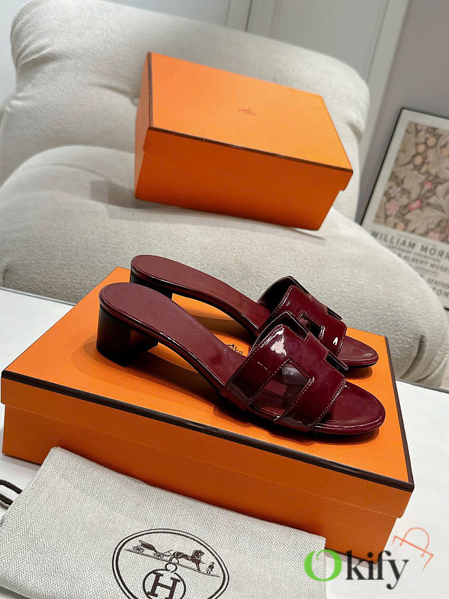 Okify Hermes Red Burgundy Women Sandals (has big size) - 1