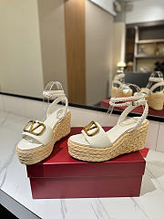 Okify Valentino White Wedge Sandals  - 5