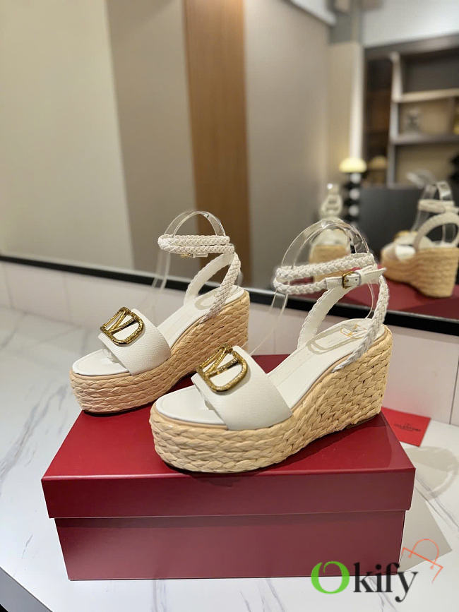 Okify Valentino White Wedge Sandals  - 1