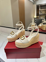 Okify Valentino White Wedge Sandals  - 1