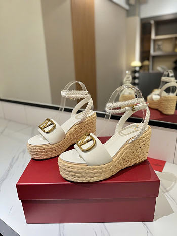Okify Valentino White Wedge Sandals 