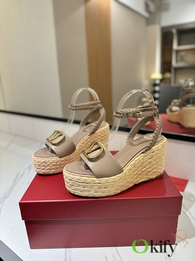 Okify Valentino Gray Wedge Sandals  - 1