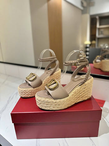 Okify Valentino Gray Wedge Sandals 