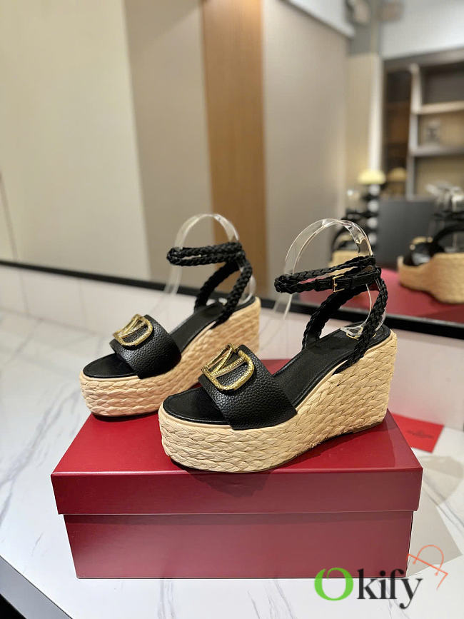 Okify Valentino Black Wedge Sandals  - 1