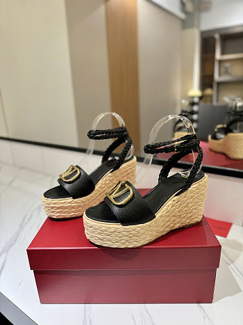 Okify Valentino Black Wedge Sandals 