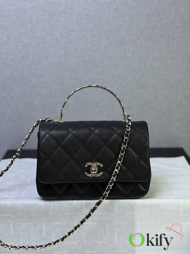 Okify CC Coco Crush Handle Mini Bag Black Caviar 18x11.5x7cm - 1