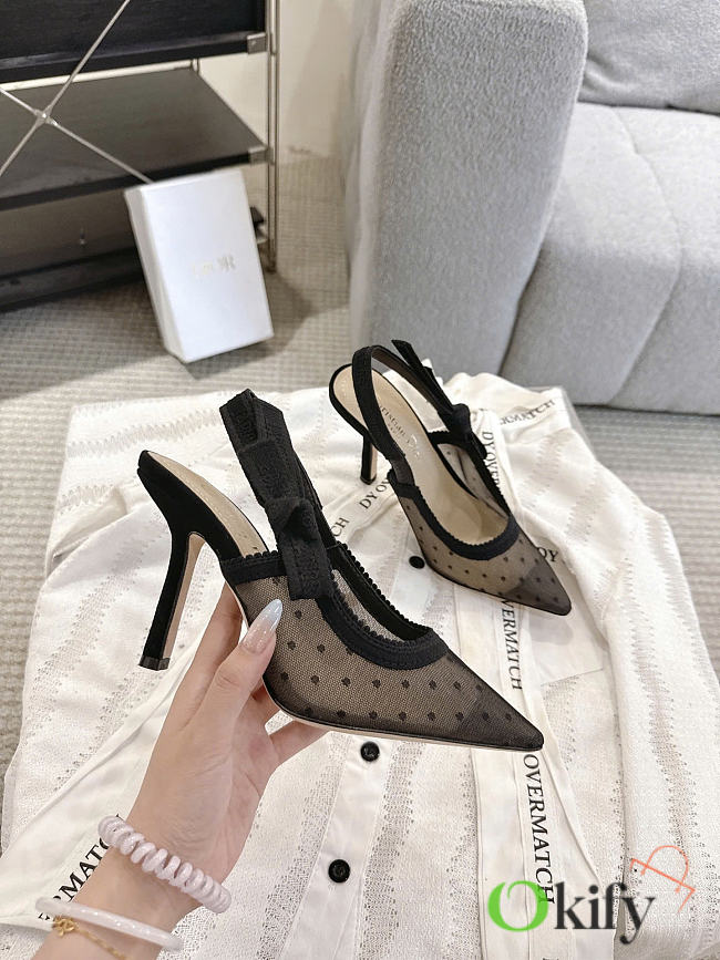 Okify Dior Black Mesh Slingback 10.5cm - 1