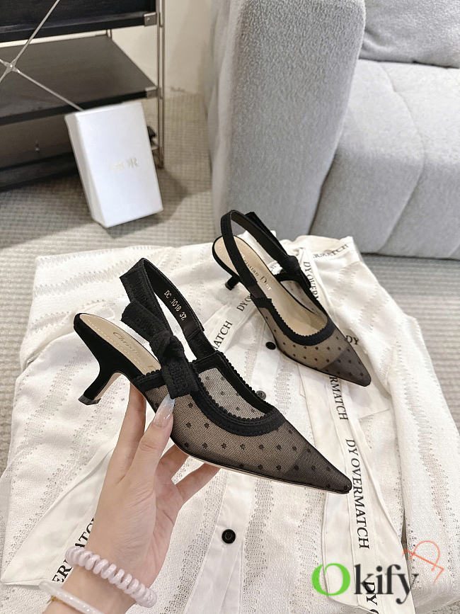 Okify Dior Black Mesh Slingback 6.5cm - 1