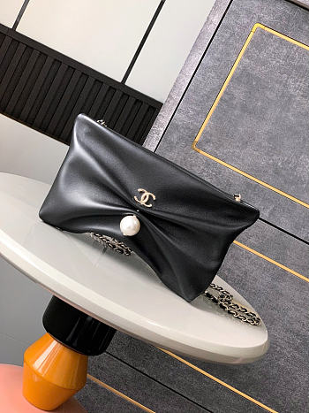 Okify CC 25S Clutch Bag Black Lambskin 24x14x5cm