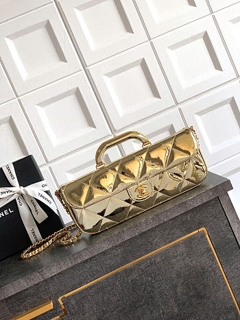 Okify CC Small Clutch With Chain Gold Metallic Mirror Calfskin 29x12x5cm