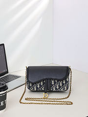 Okify Dior Medium Saddle Pouch With Chain Blue Oblique 21.5x12.5x4.5cm  - 1