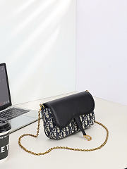 Okify Dior Medium Saddle Pouch With Chain Blue Oblique 21.5x12.5x4.5cm  - 6