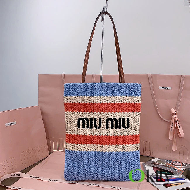 Okify MiuMiu Woven Tote Bag Blue And Red 5BG248 30x38cm  - 1