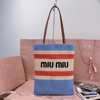 Okify MiuMiu Woven Tote Bag Blue And Red 5BG248 30x38cm 