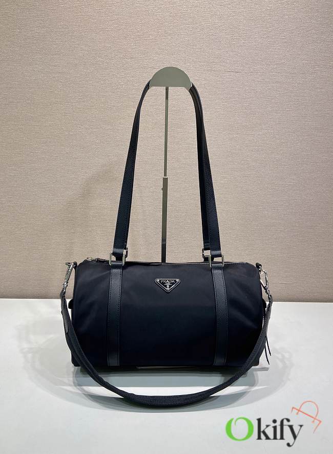 Okify Prada Large Re-Nylon And Saffiano Leather Duffel Bag Black 1BB154 32.5x17x16.5cm - 1