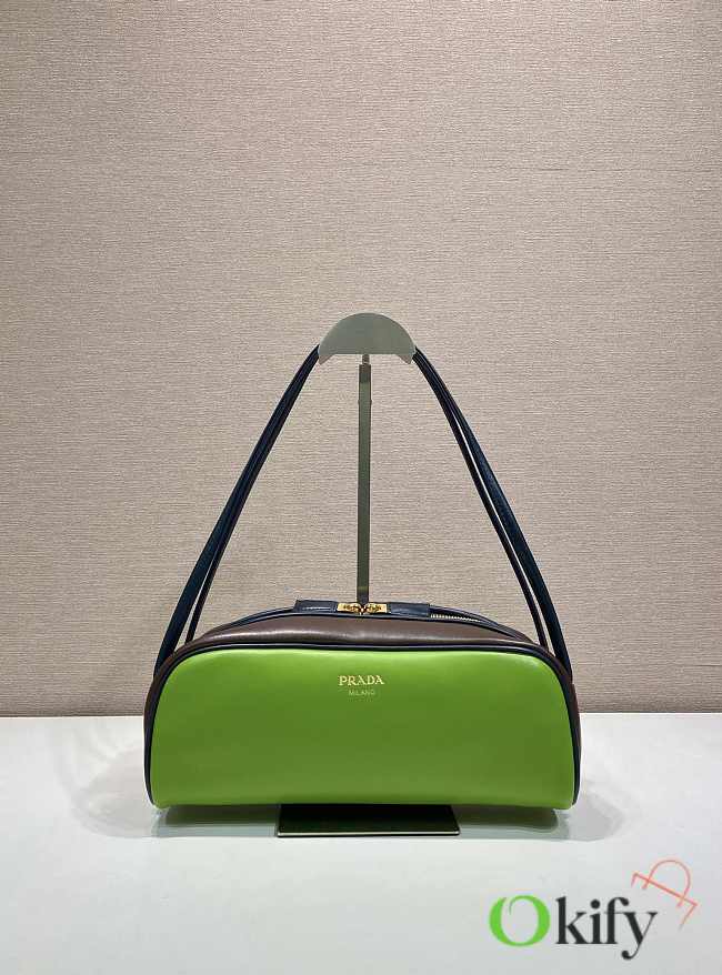 Okify Prada Swing Shoulder Bag Brown And Green 1BC249 28x11.5x10cm - 1