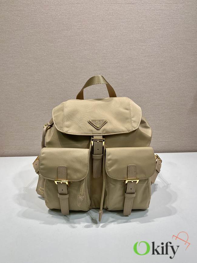 Okify Prada Small Re-Nylon Beige Backpack 1BZ677 28x23.5x12cm - 1