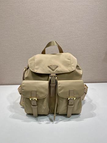 Okify Prada Small Re-Nylon Beige Backpack 1BZ677 28x23.5x12cm