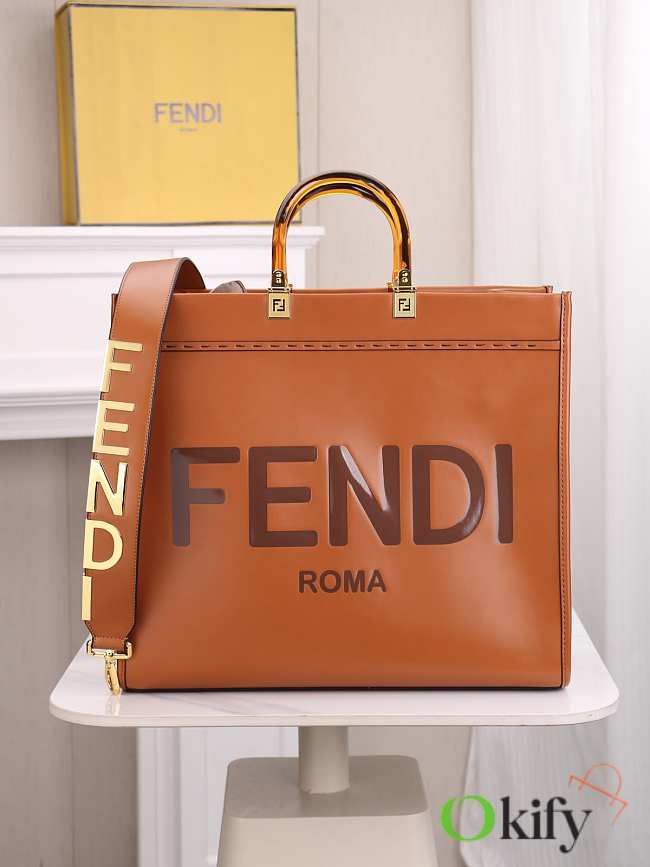 Okify Fendi Sunshine Tote Bag Brown 40x35x21cm - 1