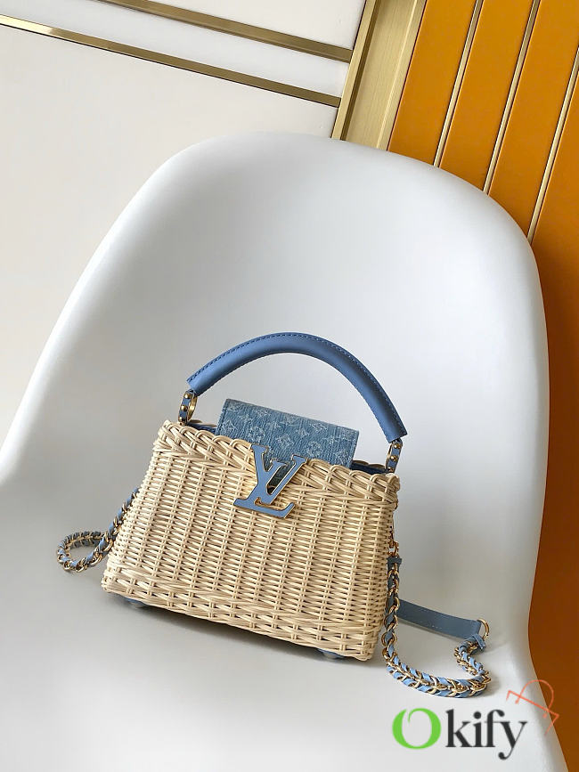 Okify Louis Vuitton Capucines Mini Denim Raffia Bag M29501 21x13.6x8cm - 1