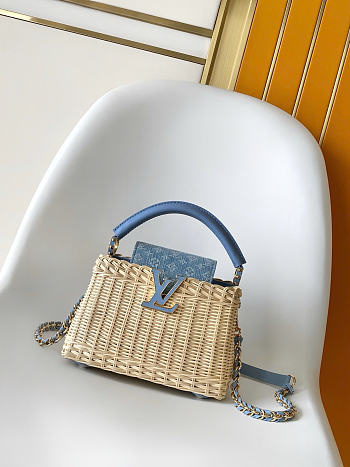 Okify Louis Vuitton Capucines Mini Denim Raffia Bag M29501 21x13.6x8cm
